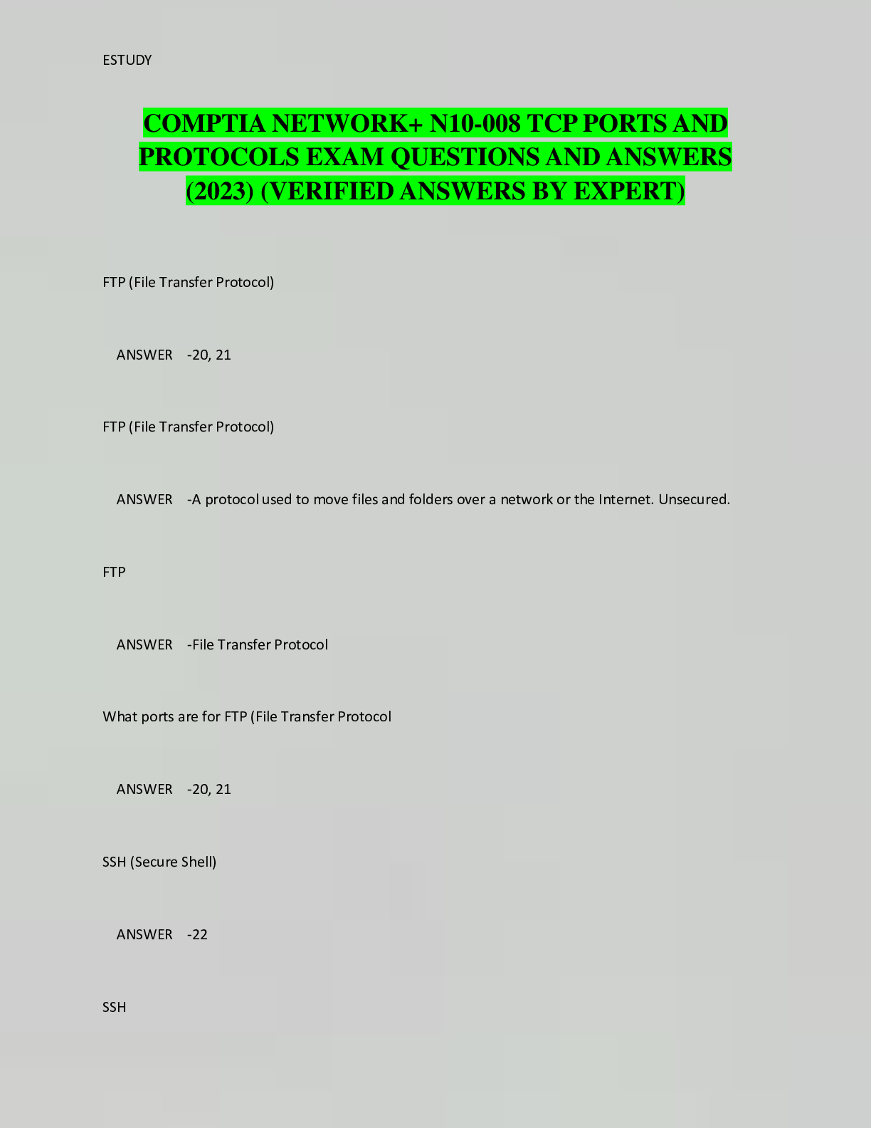 CompTIA Network + N10-008 Questions And Answers Bundle - Browsegrades